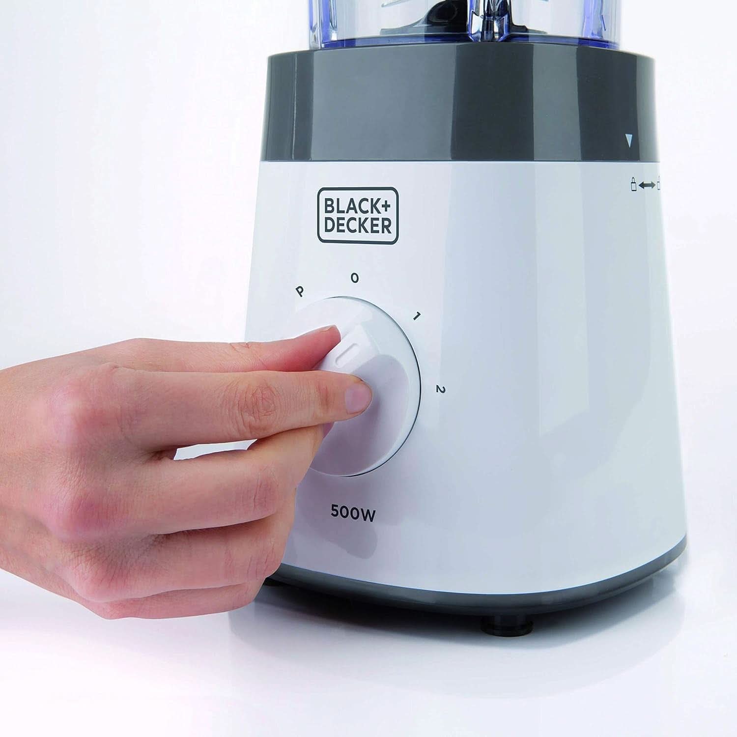 BLACK+DECKER Batteur sur socle | 500W | 2 vitesses | Fonction d'impulsion | Tapis Glask | 1,5L | Edelstahlmesser Mit 4 Klingen | Herausnehmbar Und Leicht Zu Reinigen | Cuisine Weiß Und Grau Naty Shop
