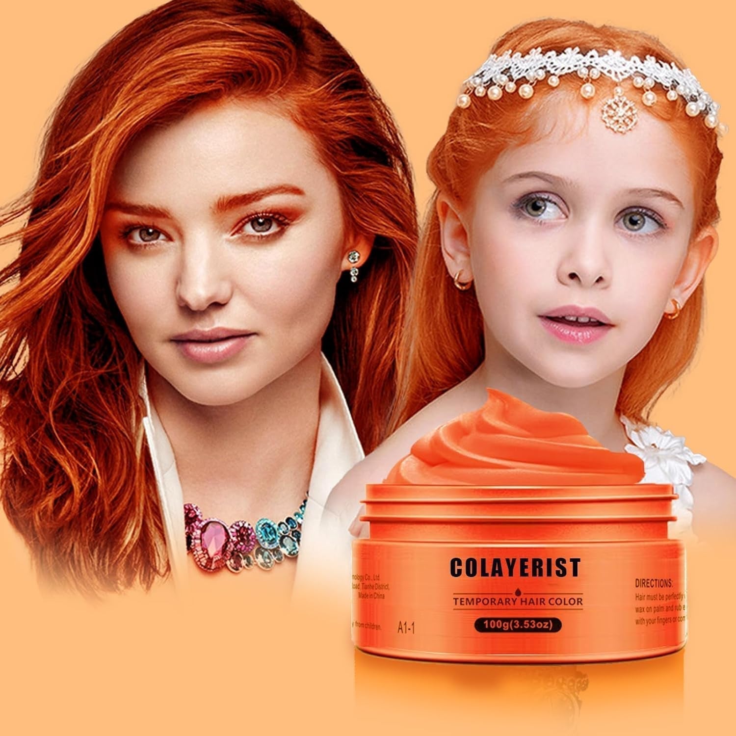 COLAYERIST Cire colorante temporaire lavable noire pour hommes et femmes Mascara capillaire pour fête ou cosplay Produits de coloration capillaire sans dégâts Teinture capillaire Naty Shop Orange
