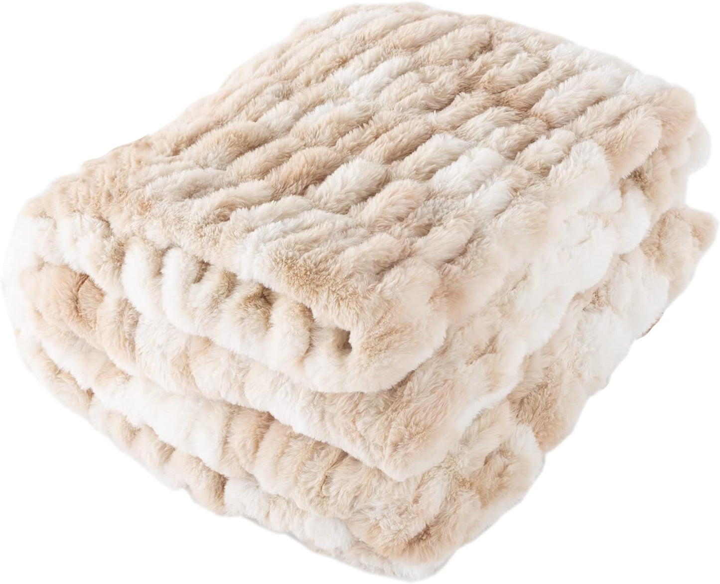 Lavish Home Couverture surdimensionnée en fausse fourrure Gerüschte, 152,4 x 203,2 cm, fausse fourrure jacquard, jeté queen size pour lits et canapés, lits et couvertures gris Lavish Home crème