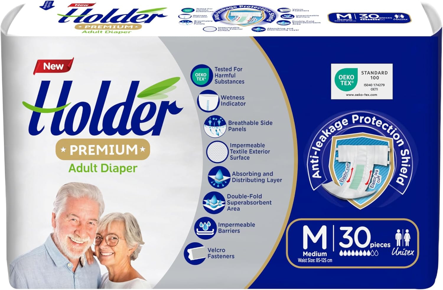 Couches jetables unisexes pour adultes, imperméables, absorbantes, élastiques, respirantes, super absorbantes, double couche, indicateur d'humidité, protection dermatologique 5 étoiles, moyen