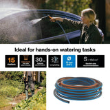 Fiskars Tuyau d'arrosage S, Série X, Tuyau d'arrosage pour arrosage manuel, 13 mm (1/2"), Longueur : 15 m, Raccord universel, Protection UV, Protection contre le gel, Résistant à la torsion, Bleu, 1076044