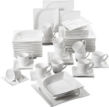 MALACASA, Série Monica, Service de table pour 12 personnes, Porcelaine blanc-crème, Service combiné avec 12 tasses à café, 12 soucoupes, 12 assiettes à dessert, 12 assiettes plates et 12 assiettes plates