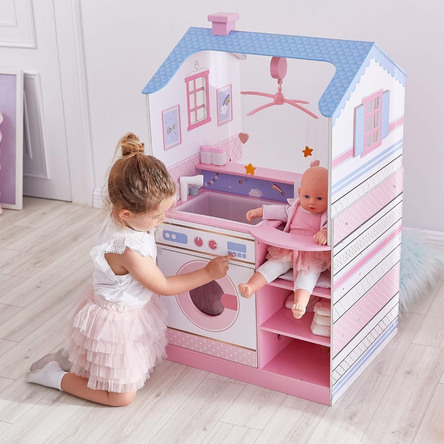 Olivia'S Little World Teamson Kids 18 pouces bébé poupées en bois maison de poupée double face chambre d'enfant TD-11460W Maisons de poupées Naty Shop