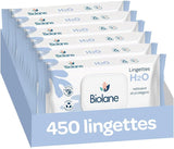BIOLANE - Lingettes humides bébé à l'eau - 225 lingettes - 3 x 75 pièces - Nettoyage doux et efficace - Dès la naissance - Qualité française