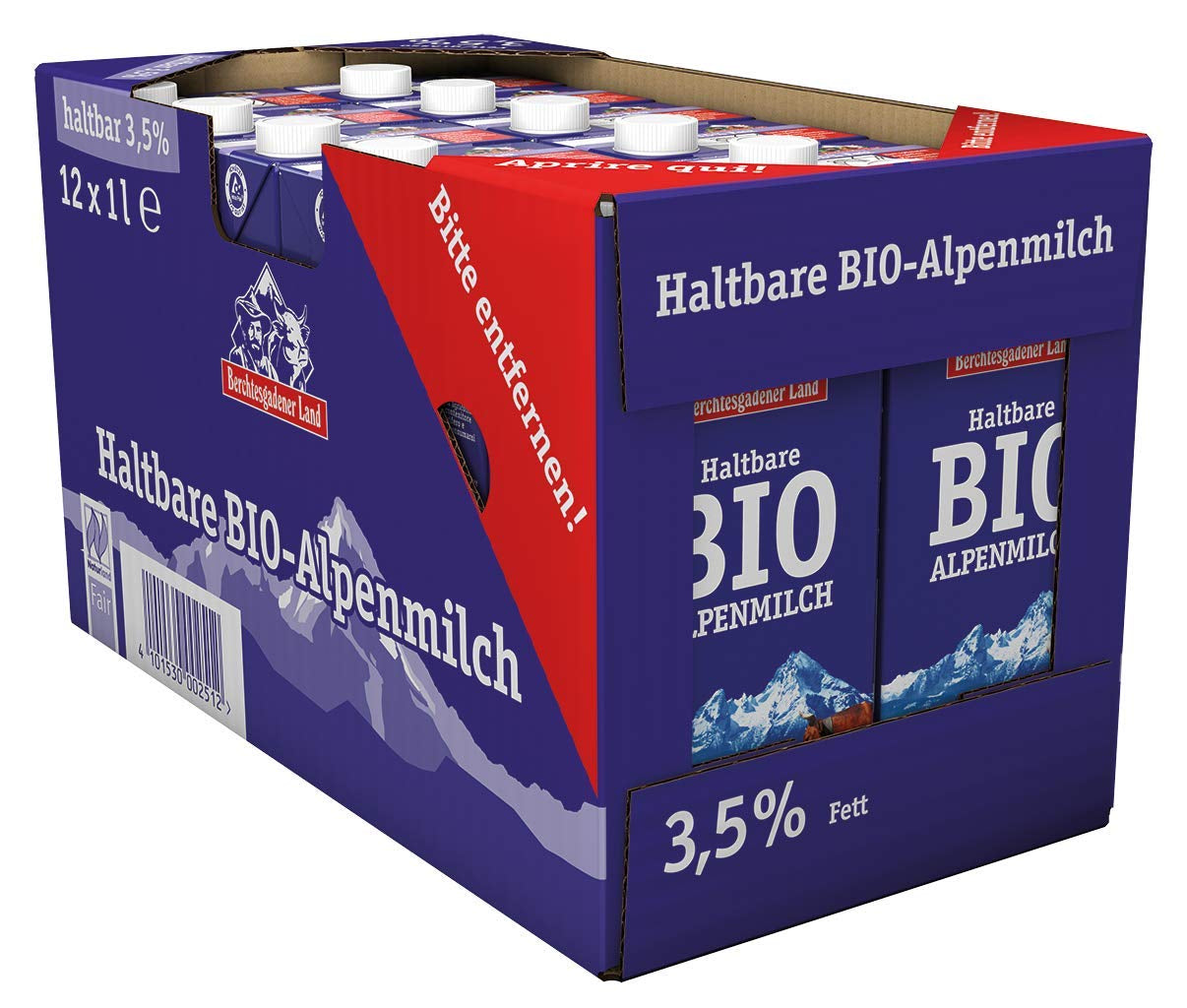 Berchtesgadener Land Haltbare Bergbauern-Milch, 1,5% Fett, paquet de 12 (12 x 1 l)
