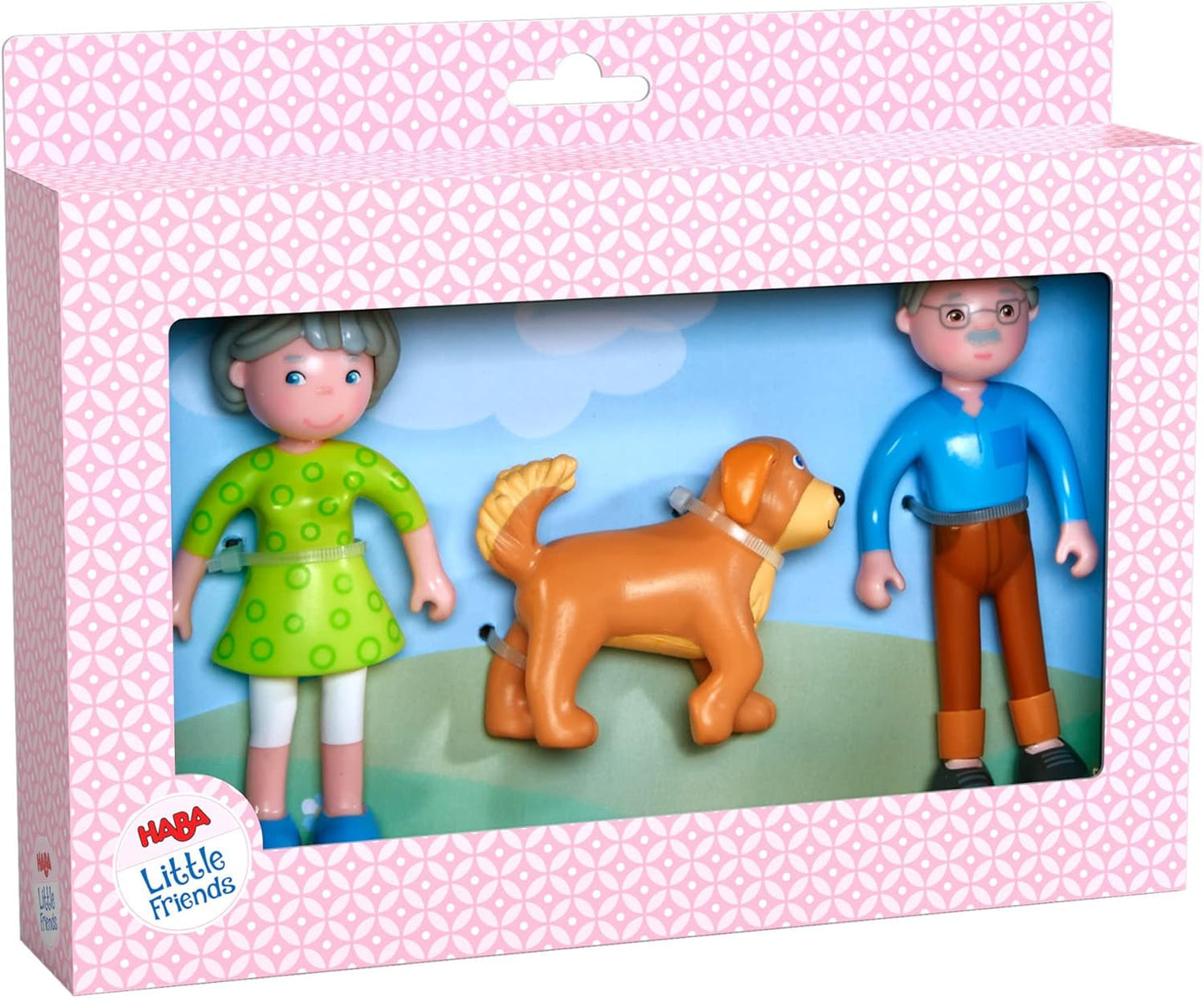 HABA 306147 - Coffret de jeu Little Friends Grands-parents, poupées flexibles et animaux à partir de 3 ans, multicolore