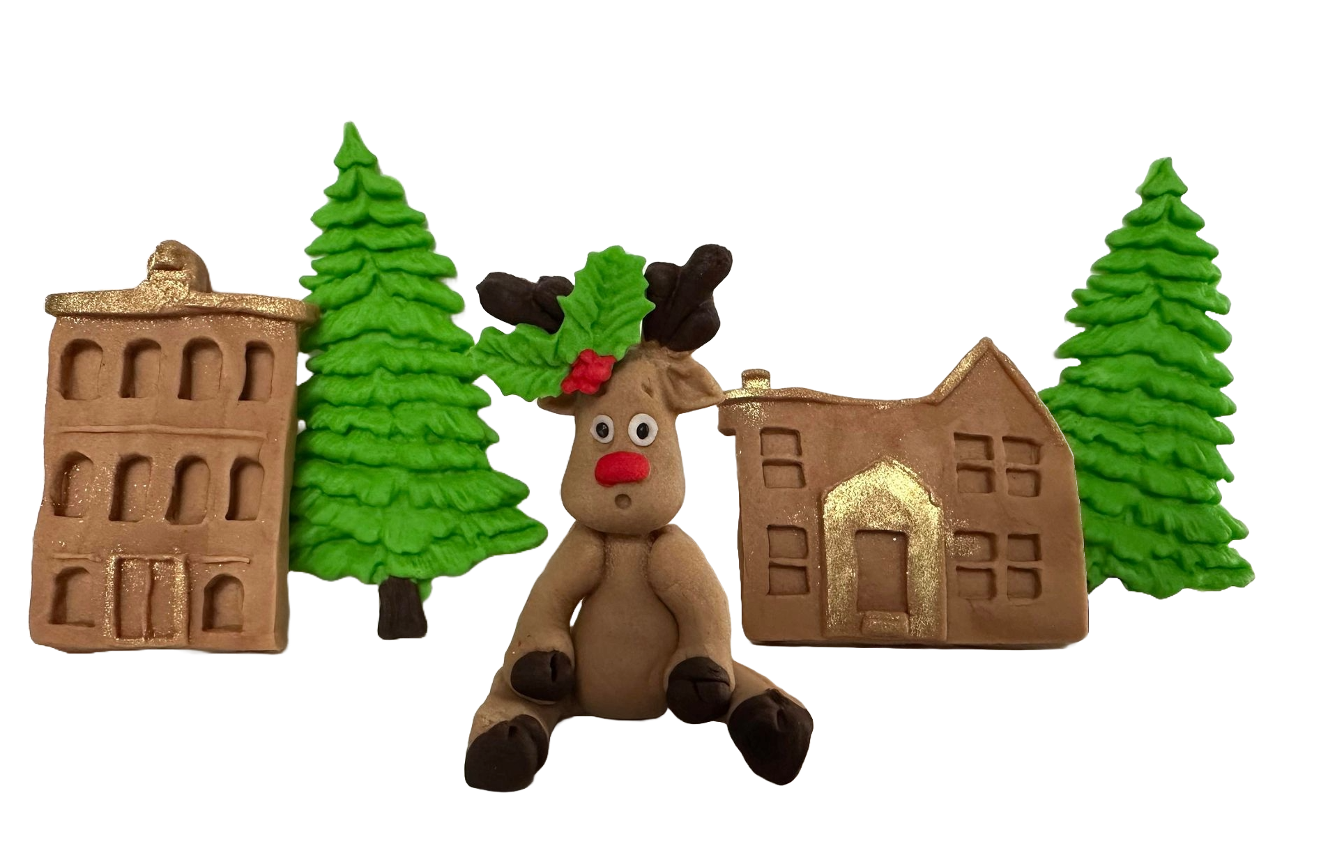 Lot de 5 décorations comestibles en sucre, Décorations en Pâte à Sucre Santa's City Nati Shop