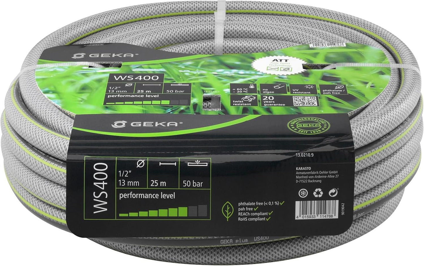 plus tuyau d'eau WS400 (longueur env. 25 mètres, construction de tuyau à 5 couches, matériaux de haute qualité, résistant à la pression et indéformable) 13.0210.9
