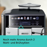 Machine à expresso automatique Siemens EQ.6 plus s300 TE653501DE, pour de nombreuses spécialités de café, mousseur à lait, moulin en céramique, double fonction café, anticalcaire, nettoyage vapeur automatique, 1500 W, argent