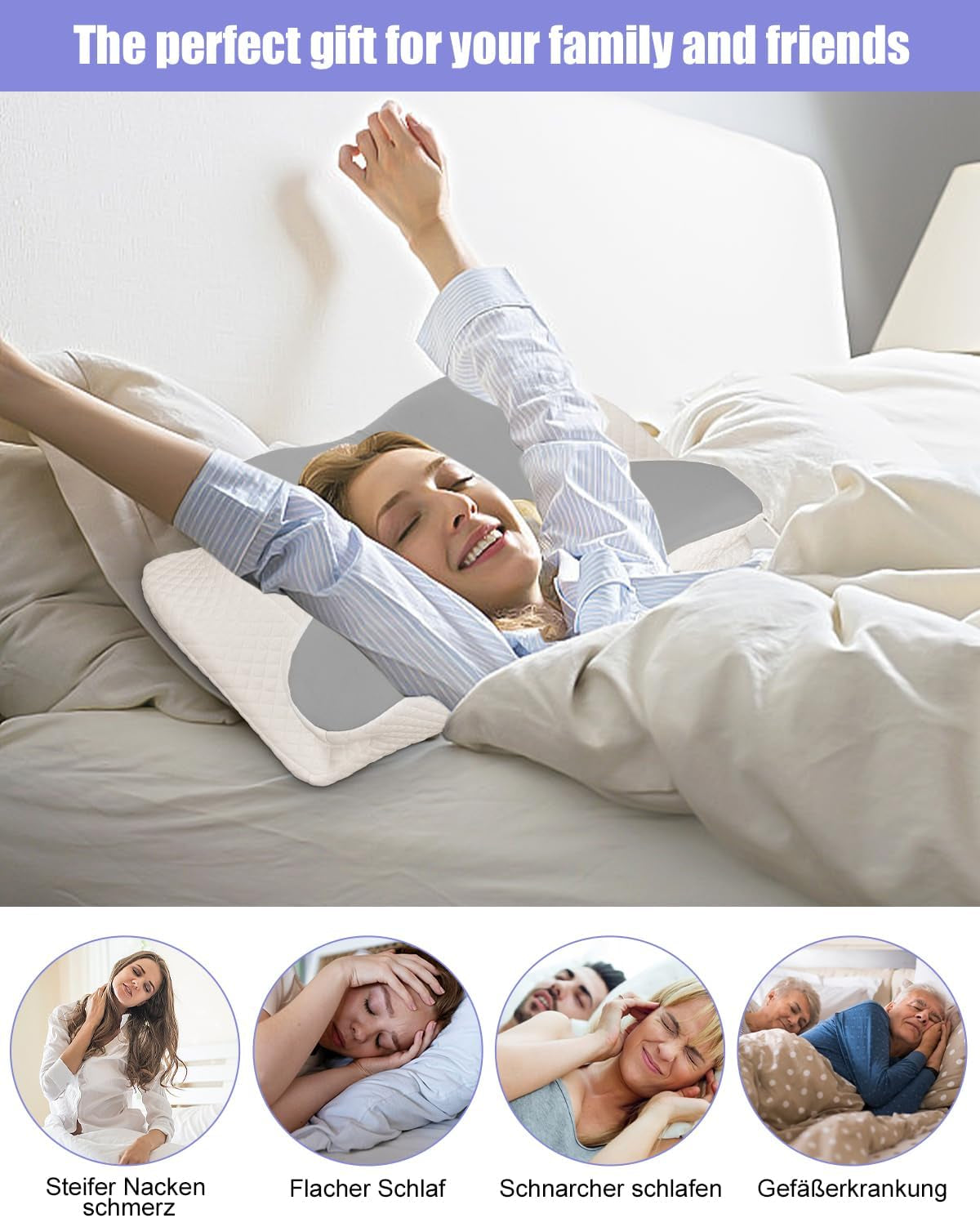 Oreiller cervical, oreiller de soutien latéral, oreiller en mousse à mémoire de forme, oreiller orthopédique, oreiller de soutien cervical ergonomique pour un soutien optimal du dos et du ventre Oreiller de soutien latéral (62 X 41 X 13CM) Oreillers orthopédiques cervicaux Naty Shop