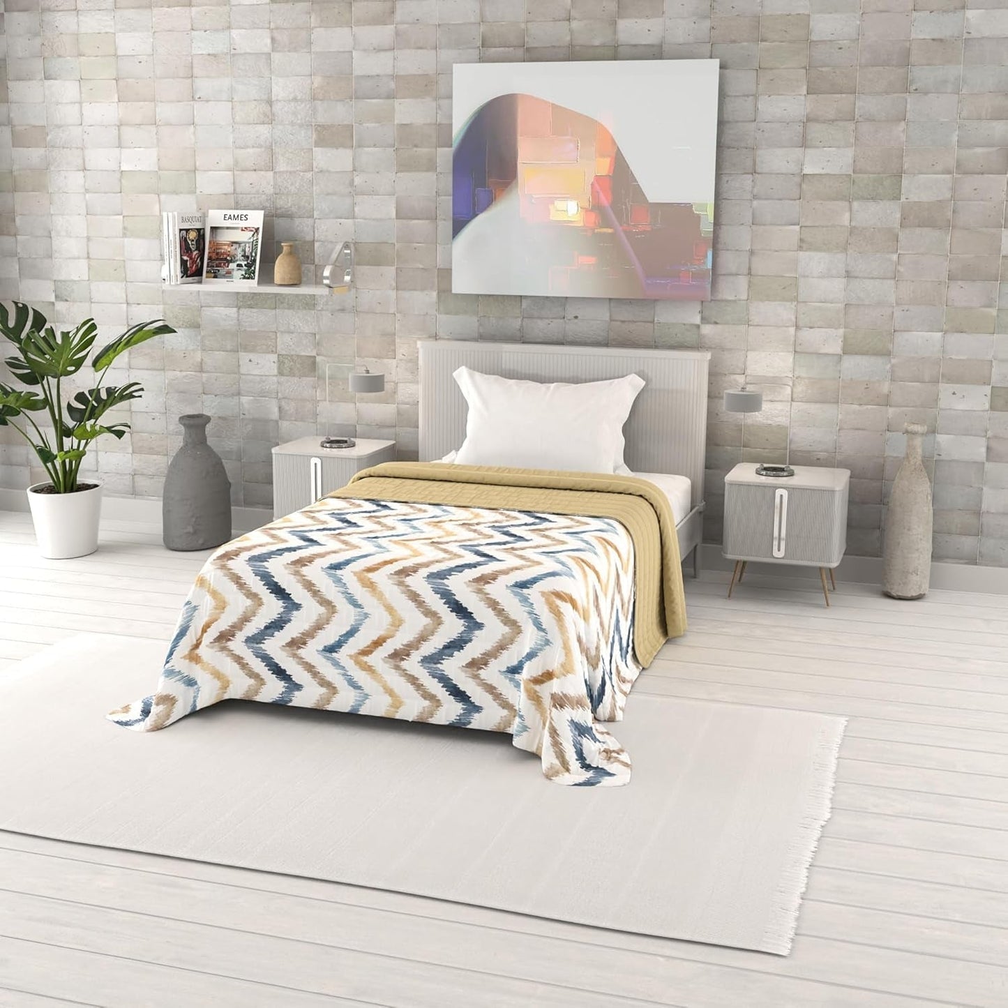 Couette d'été imprimée fantaisie, rembourrage en polyester, pétales, 260 x 270 cm.