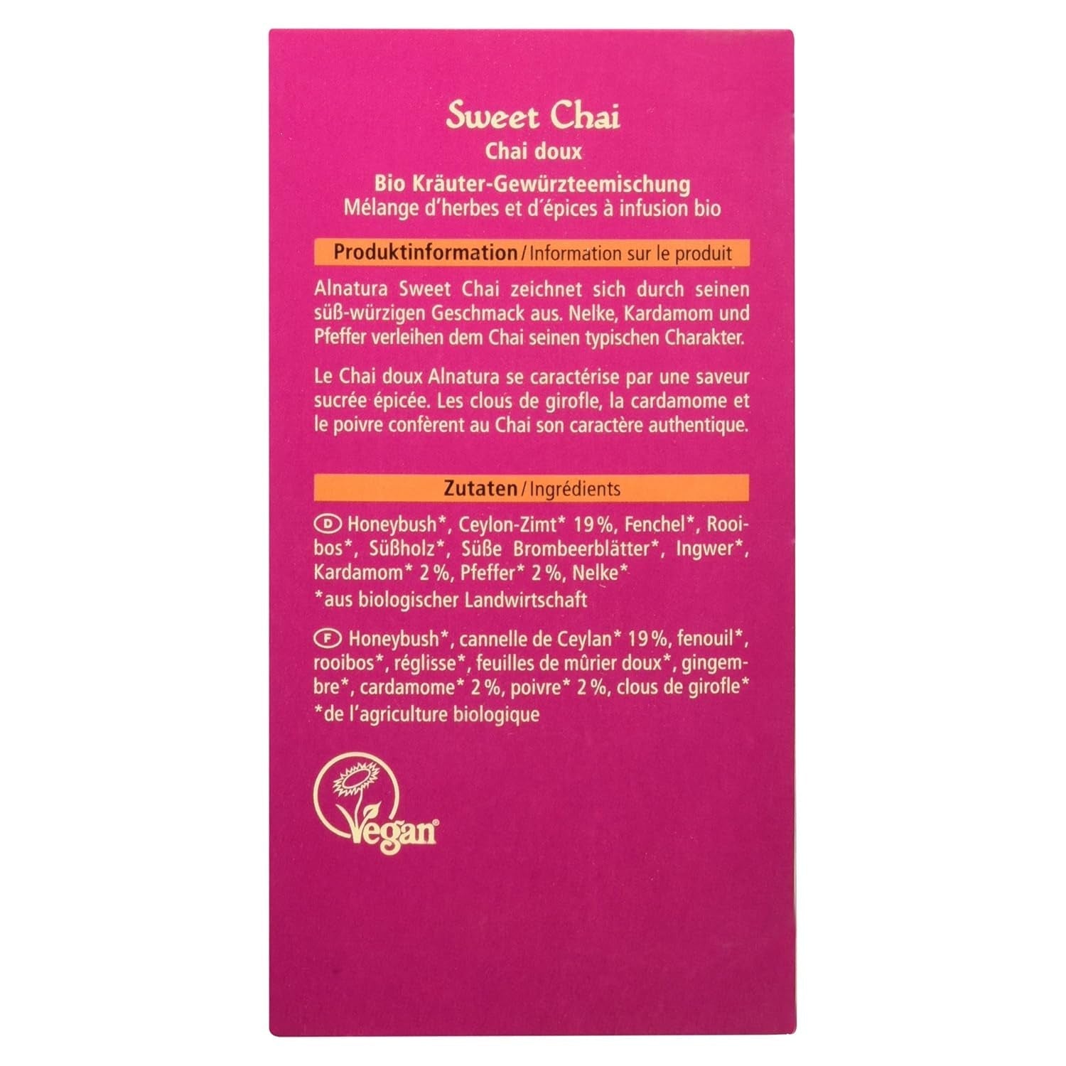 Thé biologique Sweet Chai, 20 sachets de thé, 40 g (paquet de 3)