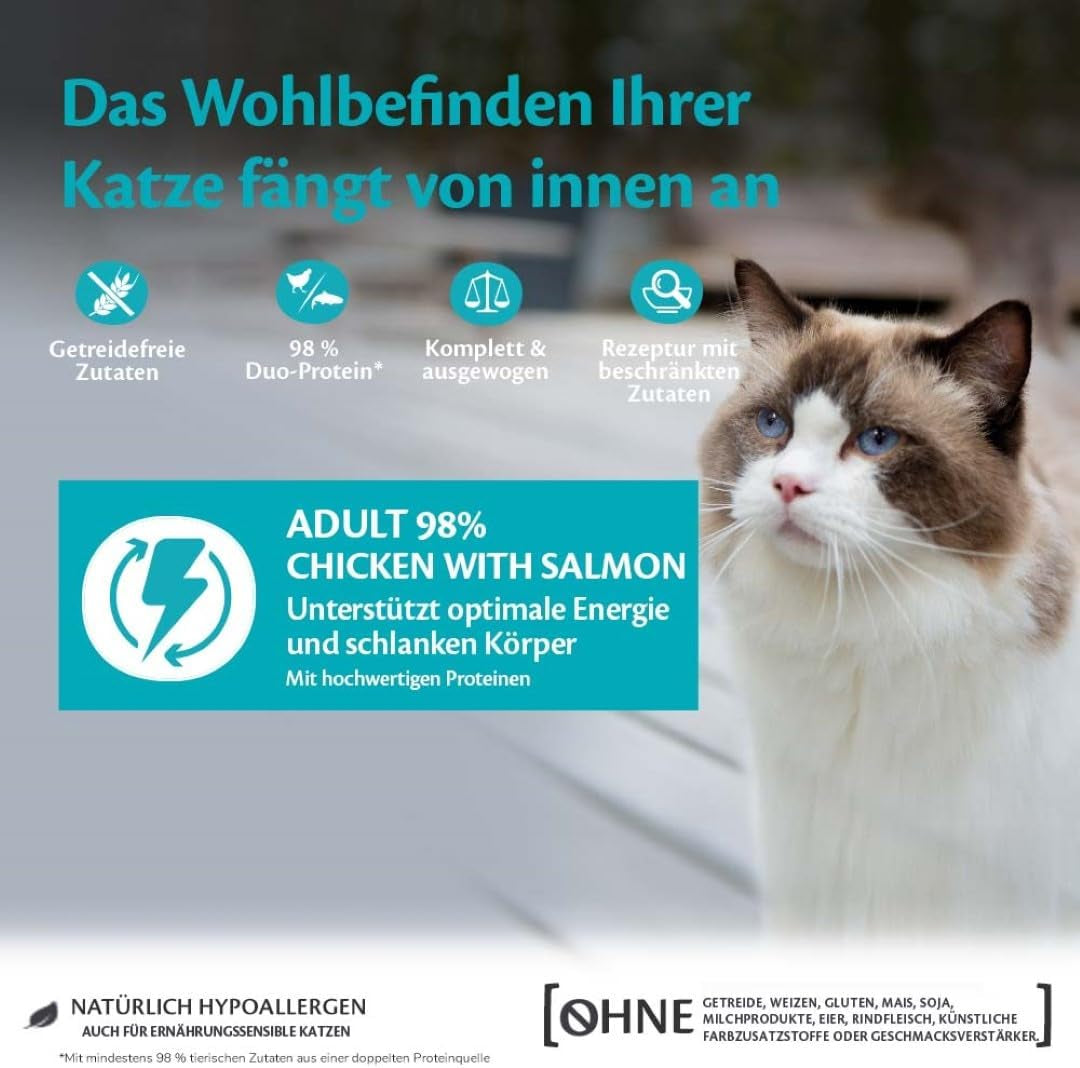 Wellness CORE 98% 12 x 85g, Poulet et Saumon - Nourriture humide pour chats, pâté épais, sans céréales, naturelle, hypoallergénique, riche en protéines, riche en viande