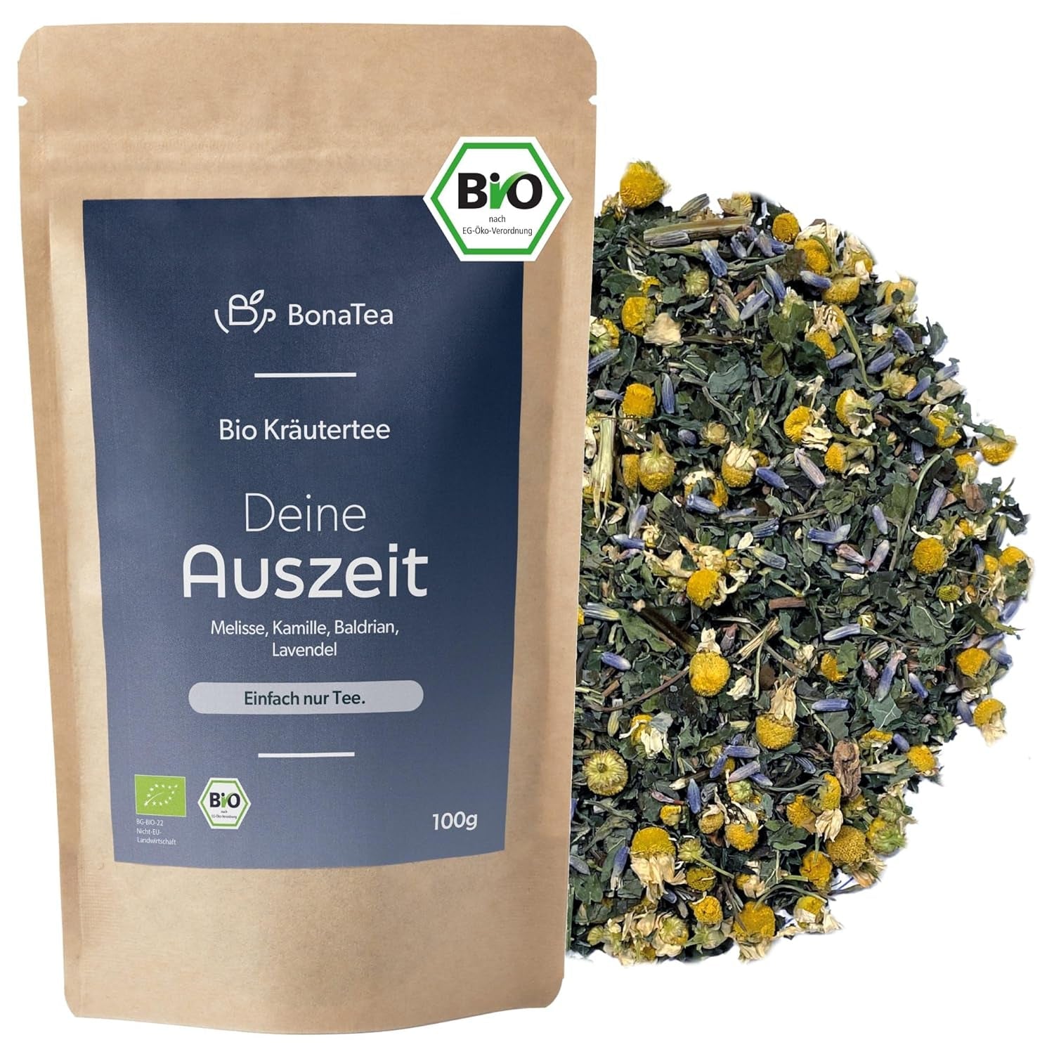 Thé du soir BIO 100 g - Votre pause avec valériane, lavande, mélisse, camomille, mélange de tisanes pour la détente du soir