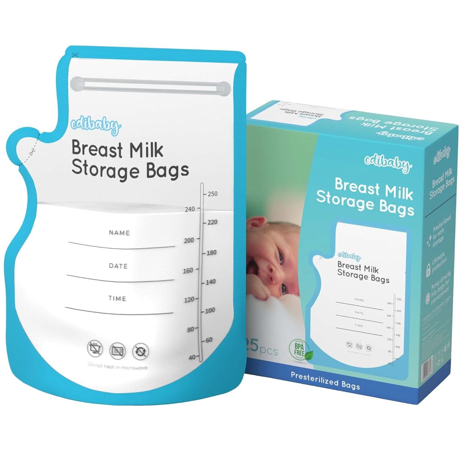 Edibaby, Sachets pour lait maternel, 100 pièces, Stérilisés, sans BPA Accessoires Alimentation et Allaitement Bebe Naty Shop