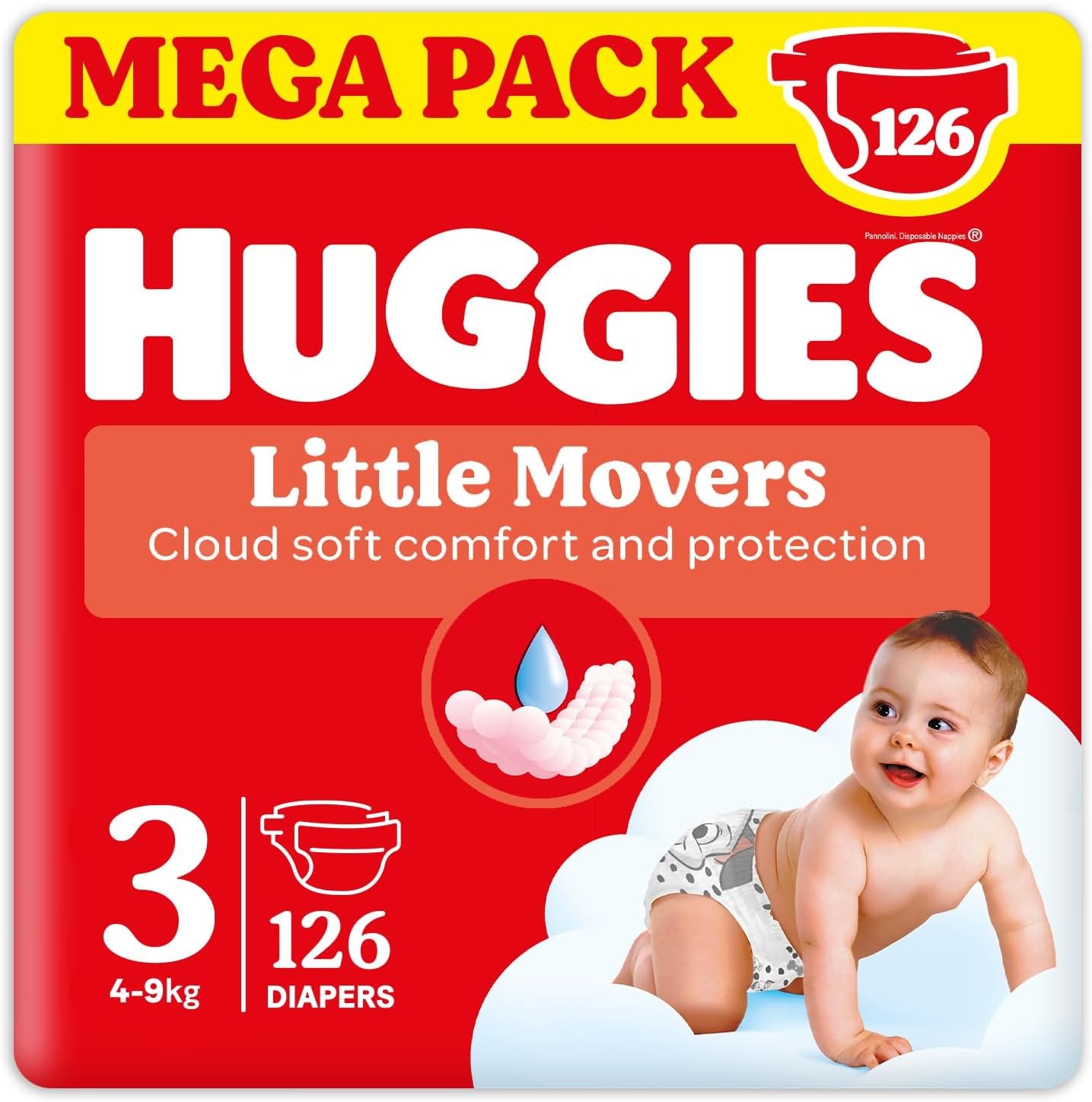 Couches Huggies Ultra Comfort/Little Movers, taille 3 (4-9 kg), motif Disney, absorbantes, protection complète, 126 pièces