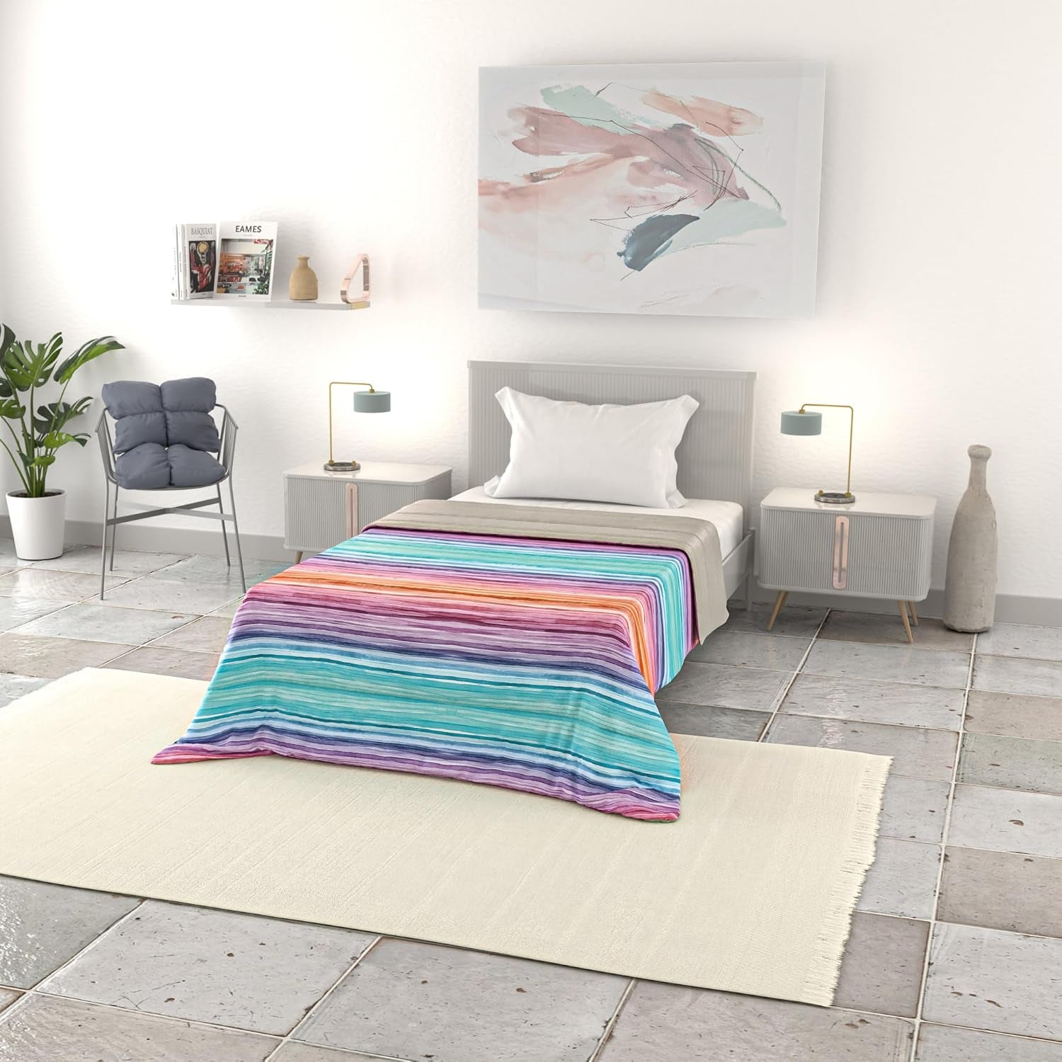 Couverture d'été basique, microfibre, rayures jeans, 200X240Cm Quilts et quilts Naty Shop Rainbow 200X240Cm