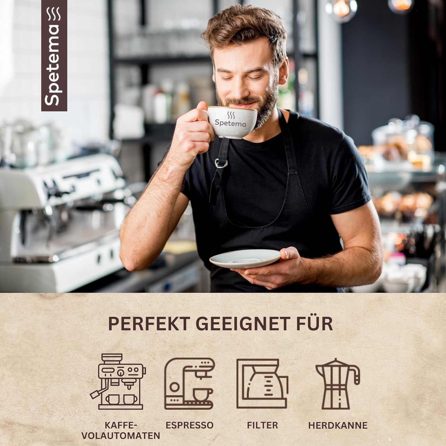 Barre à expresso Spetema Kaffeebohnen Ragazzi - 50 % Arabica et 50 % Robusta, intensité 8/10, Mittlere Röstung, Zartes Aroma & Dichtes Geschmackserlebnis, 1 kg.