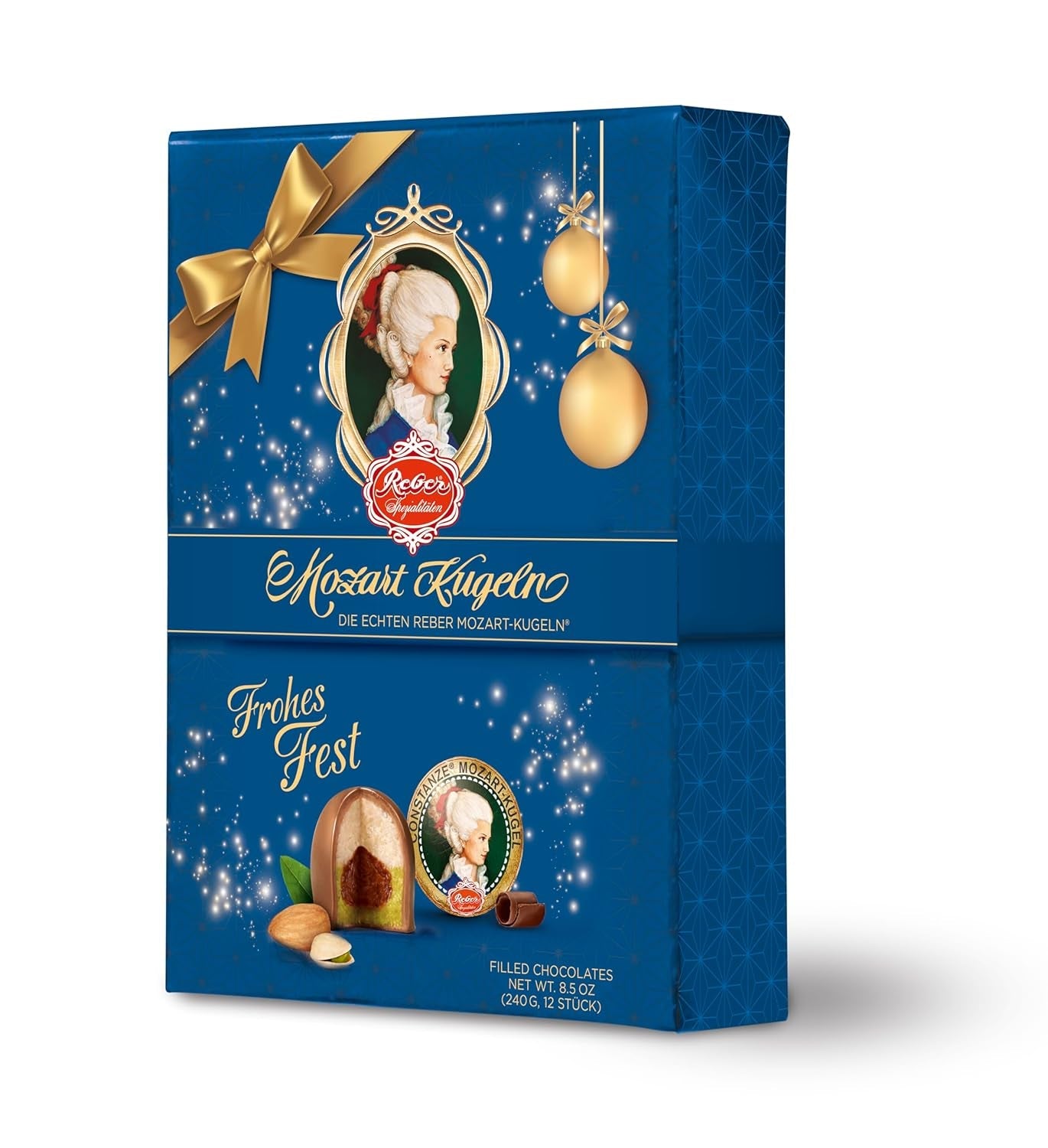 Boules Reber Mozart au chocolat noir, pack de 6 avec pâte d'amande et nougat, vegan - 1 x 120 g