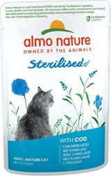 Almo Nature Functional - Stérilisé - Aliment humide pour chat adulte et senior, stérilisé ou peu actif - au cabillaud et au poulet - Faible en gras, hydratant - 70g (paquet de 6)
