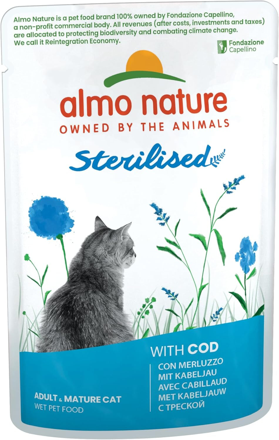 Almo Nature Functional - Stérilisé - Aliment humide pour chat adulte et senior, stérilisé ou peu actif - au cabillaud et au poulet - Faible en gras, hydratant - 70g (paquet de 6)