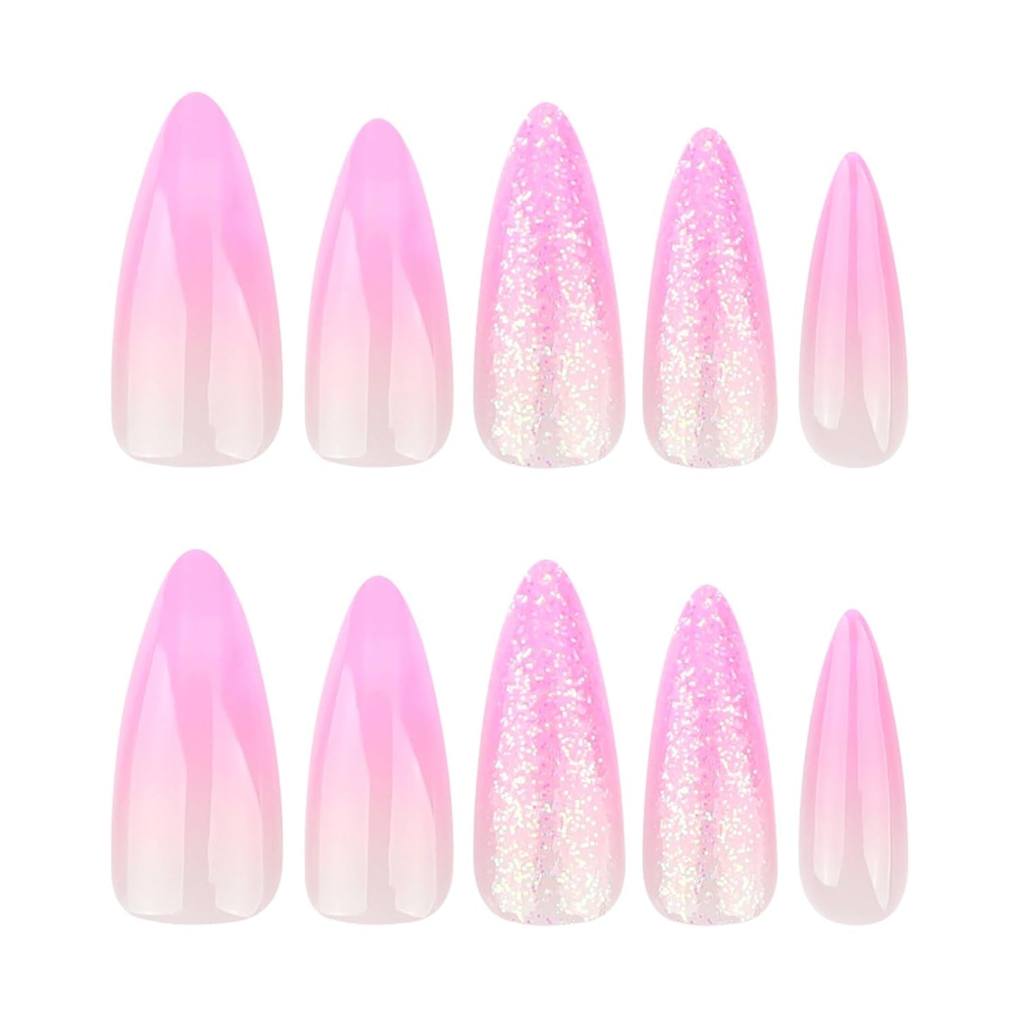 Mouyouglow longs ongles Stiletto laiteux blanc dégradé rose paillettes Cool faux ongles avec colle rose Ombre paillettes ongles artificiels
