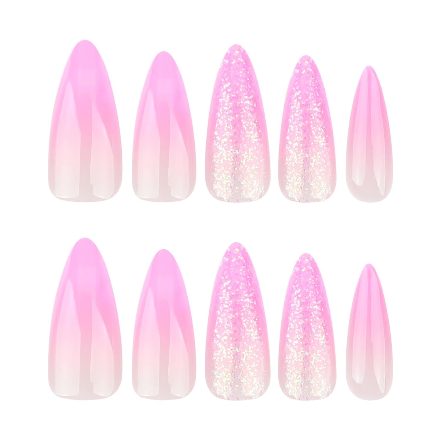 Mouyouglow longs ongles Stiletto laiteux blanc dégradé rose paillettes Cool faux ongles avec colle rose Ombre paillettes ongles artificiels
