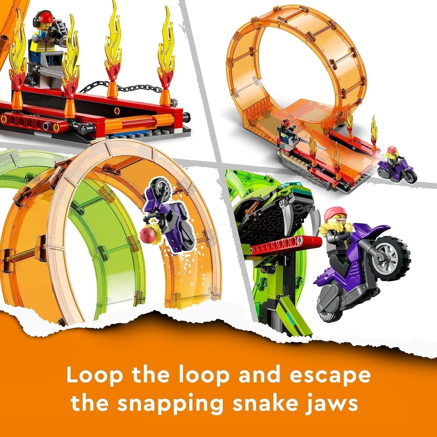 LEGO 60339 City Stuntz Ensemble de double boucle pour le spectacle de cascades, Incl. rampe, camion monstre, 2X moto et 7 figurines, jouet pour enfants à partir de 7 ans Jeux de construction Besuche den LEGO-Store