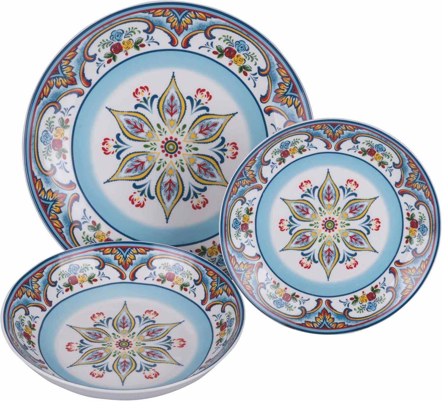Service de table en porcelaine 18 pièces, 6 services d'assiettes différents, Andalousie