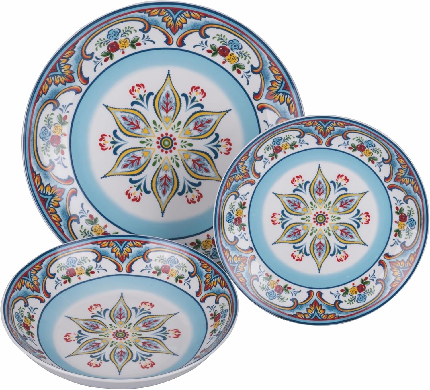 Service de table en porcelaine 18 pièces, 6 services d'assiettes différents, Andalousie