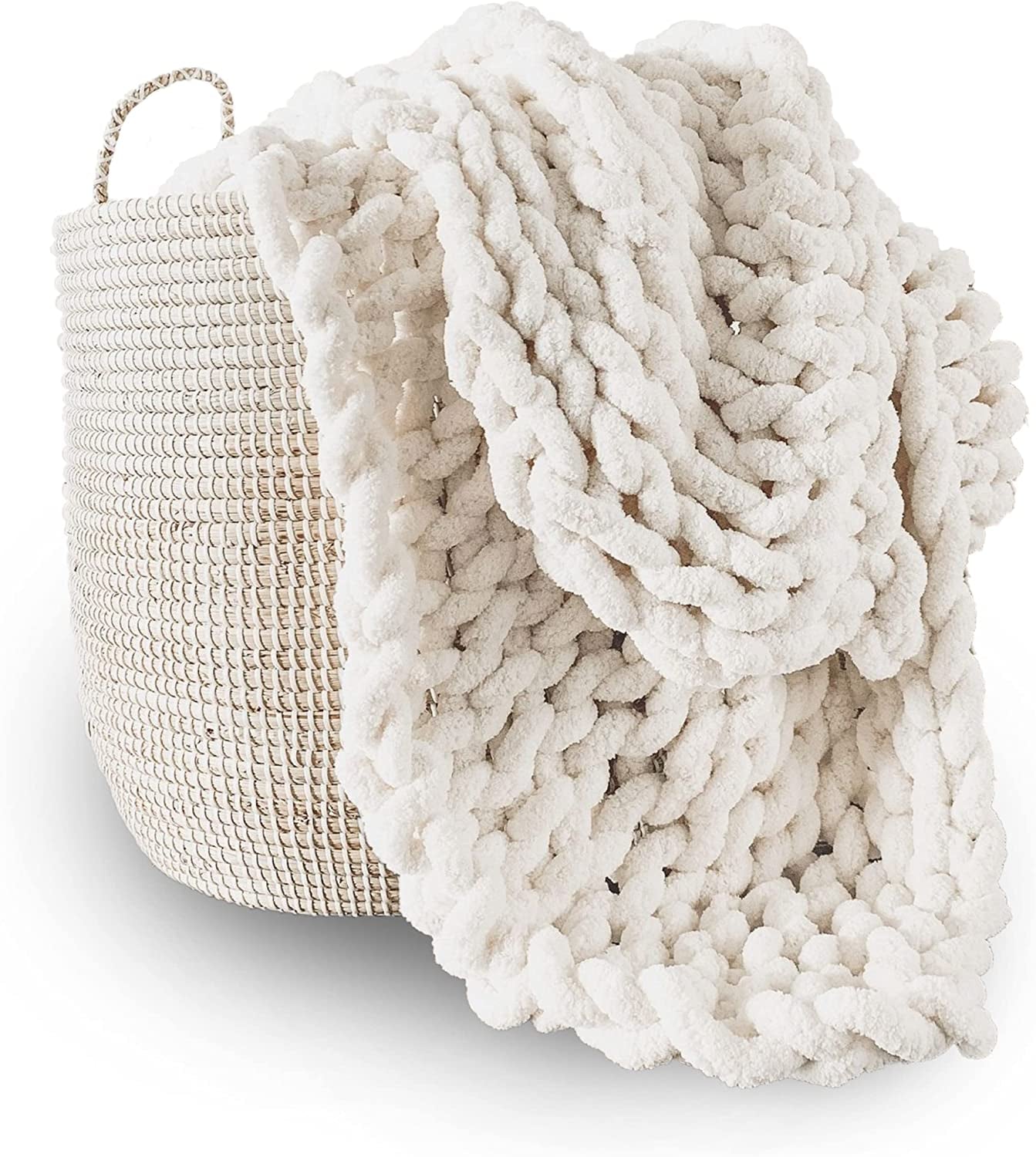 Couverture tricotée épaisse, jeté, 100% tricoté à la main avec du fil chenille géant (127 X 152,4 Cm, gris lilas) Lits et couettes Adyrescia Blanc Crème 60 "X80"