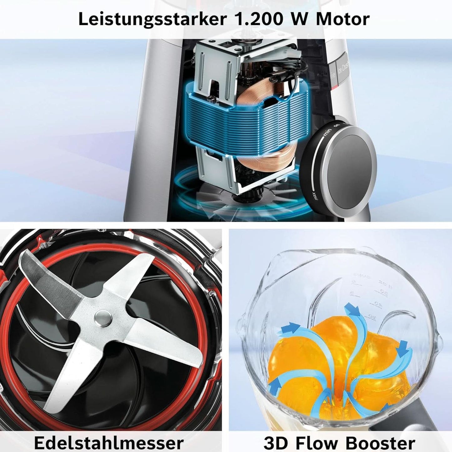 Bosch Batteur sur socle Vitapower Serie 4 MMB6172SN, Version Verbesserte, 10 Jahre Motorgarantie, Edelstahl-Klingen, 1,5L Glasbehälter, Spülmaschinenfeste Teile, 30 000 U/Min, 1200 W, Silver Kitchen Naty Shop