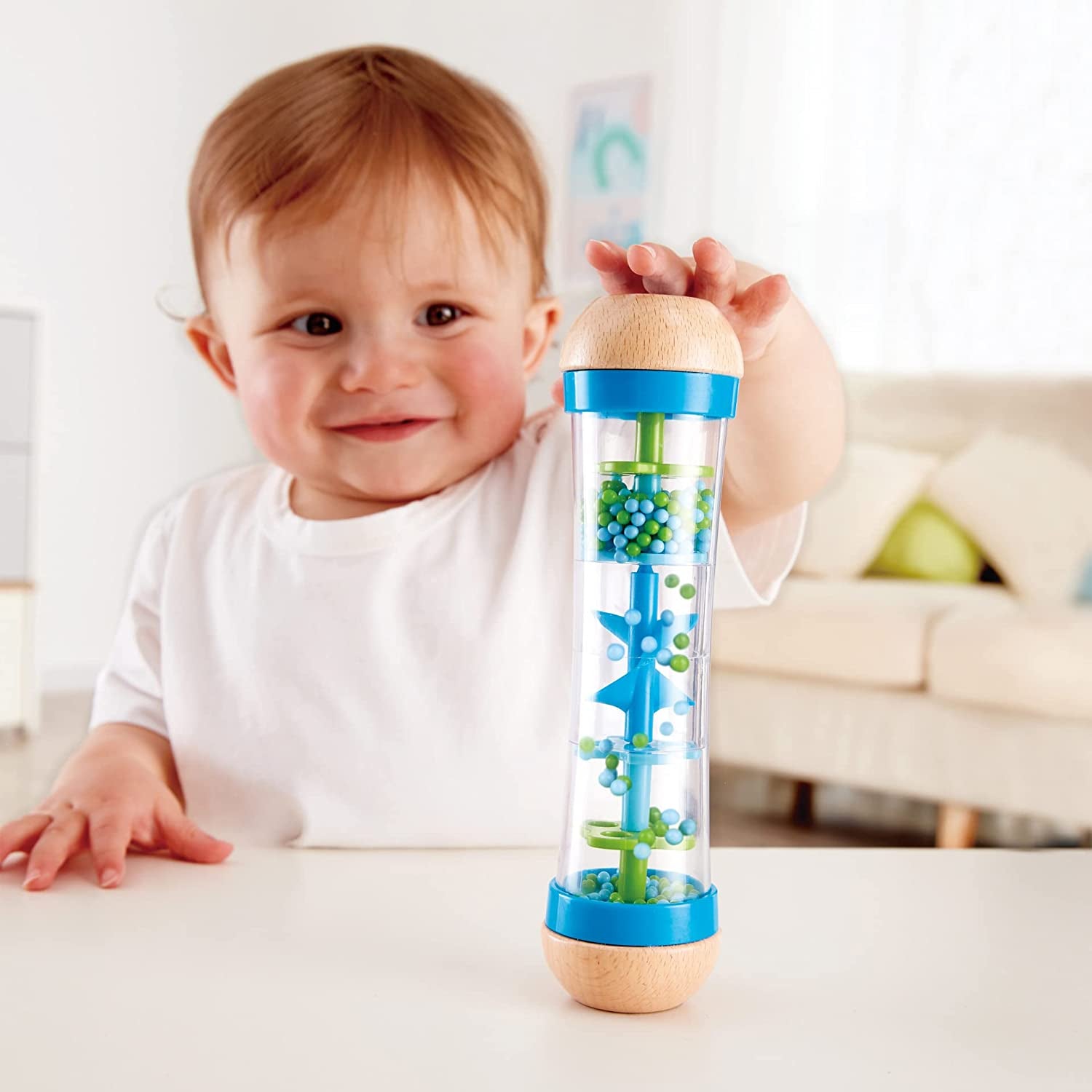 Hape faiseur de pluie | mini jouet musical avec clochettes en bois, bleu Jouets Bebe Naty Shop