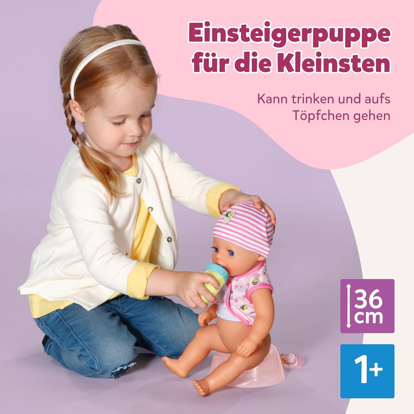 Poupée bébé Baby Born Lena (Fille) - 36 cm - 7 fonctions, accessoires et matelas inclus - Fonctionne entièrement sans piles - Convient aux petits enfants à partir de 1 an