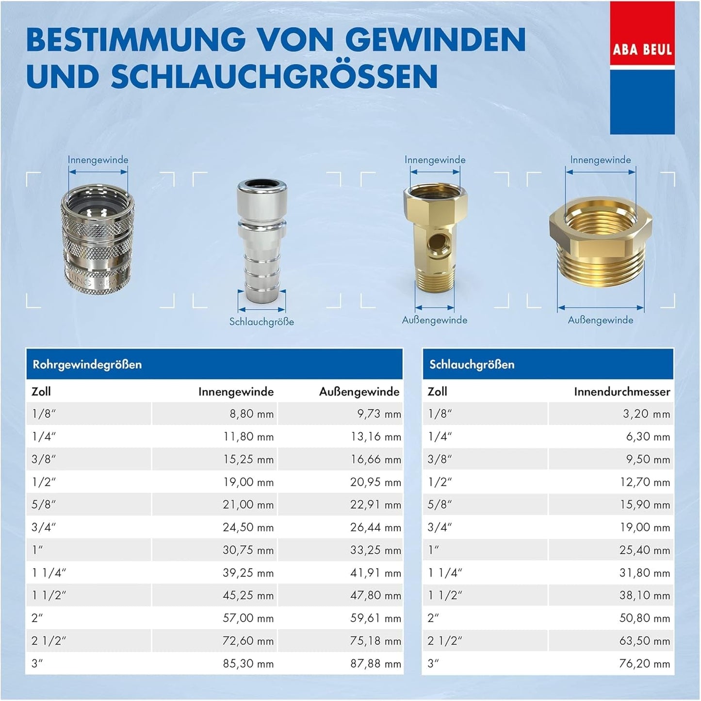 ABA Beul 12015.006.2 Raccord de tuyau durable, laiton, 3/4"