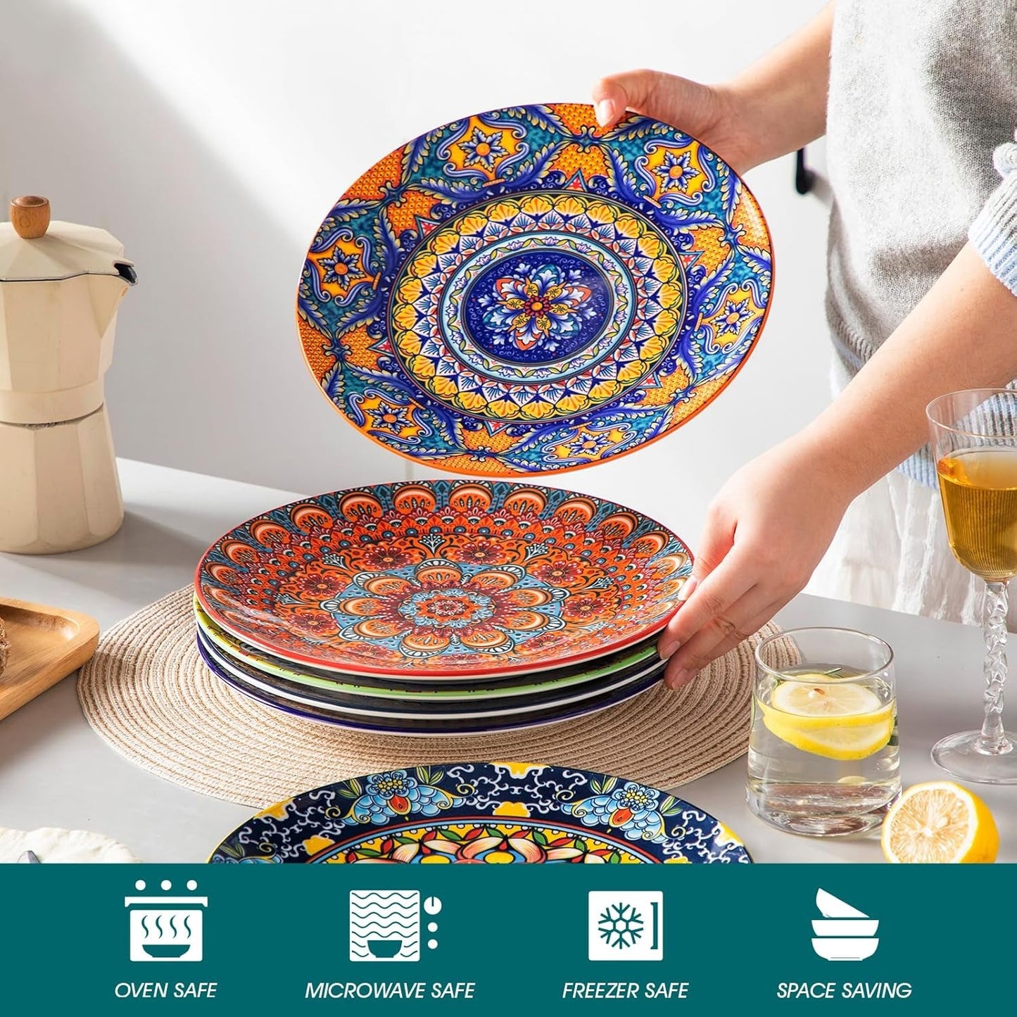 Service d'assiettes pour 6 personnes, service d'assiettes vancasso KRVI pour 6 personnes, service d'assiettes Ø 27 cm, passe au lave-vaisselle et au micro-ondes, assiettes à pâtes, assiettes à petit-déjeuner, assiettes à gâteaux