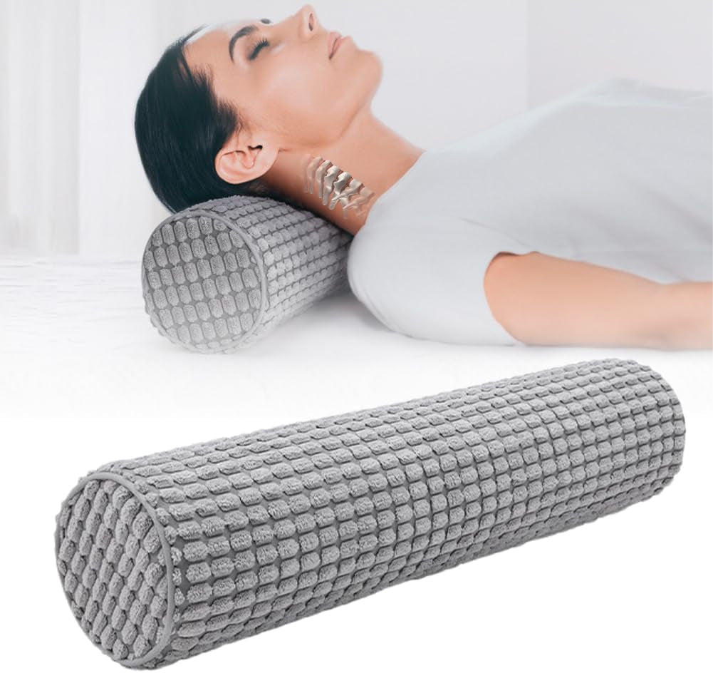 Rouleau de cou avec housse, oreiller de voyage en mousse à mémoire de forme 11 x 45 cm, oreiller cervical en peluche lavable par endroits pour soulager les douleurs cervicales, oreiller cervical pour la maison, le bureau, les voyages, oreillers orthopédiques cervicaux à cylindre rond de yoga Naty Shop Titre par défaut