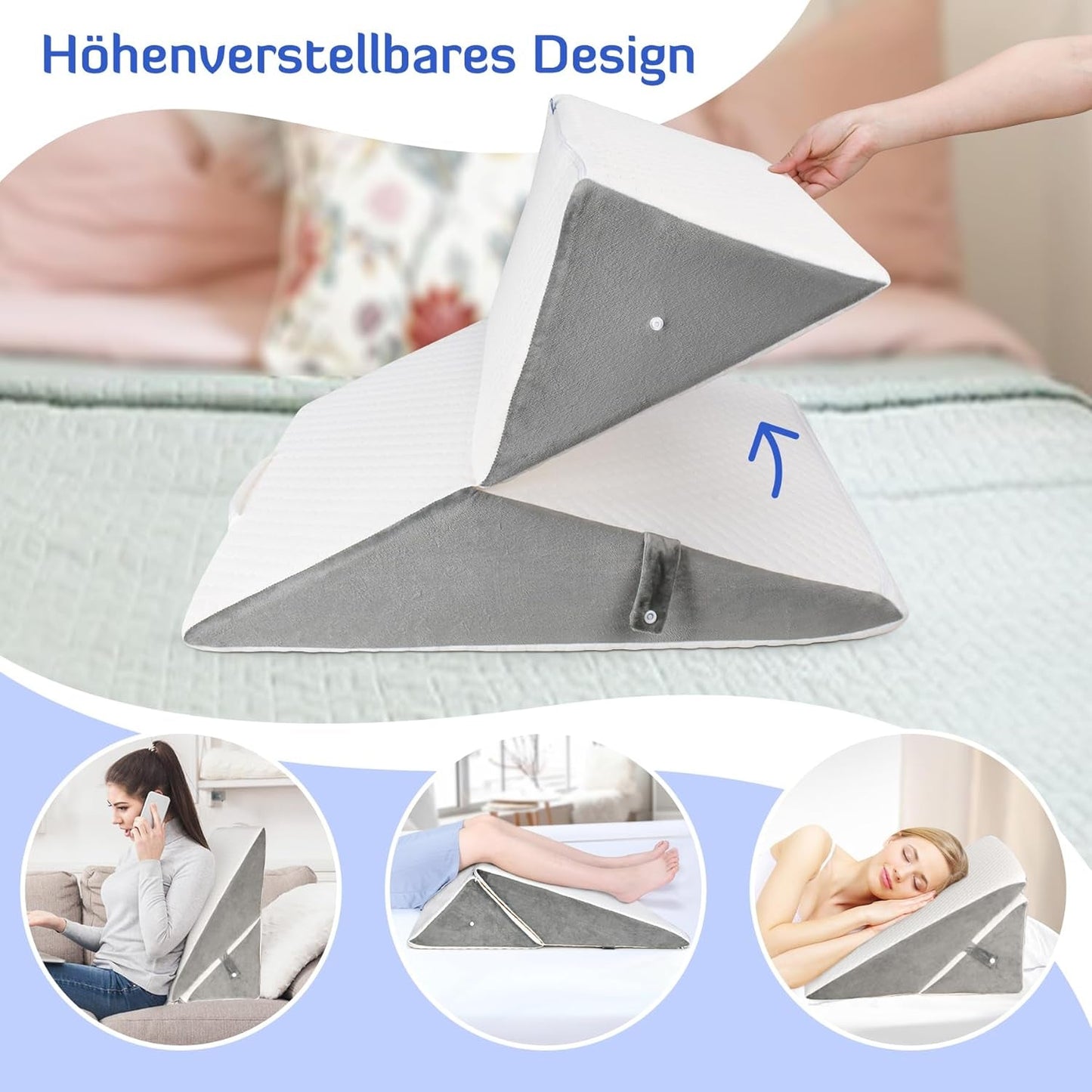 Oreiller compensé réglable pour enfants, oreiller de lecture en mousse haute densité pour lit et canapé, oreiller de tête ergonomique pour l'apnée du reflux du sommeil, oreiller de jambe/oreiller de dos pour jouer et lire (blanc et gris)