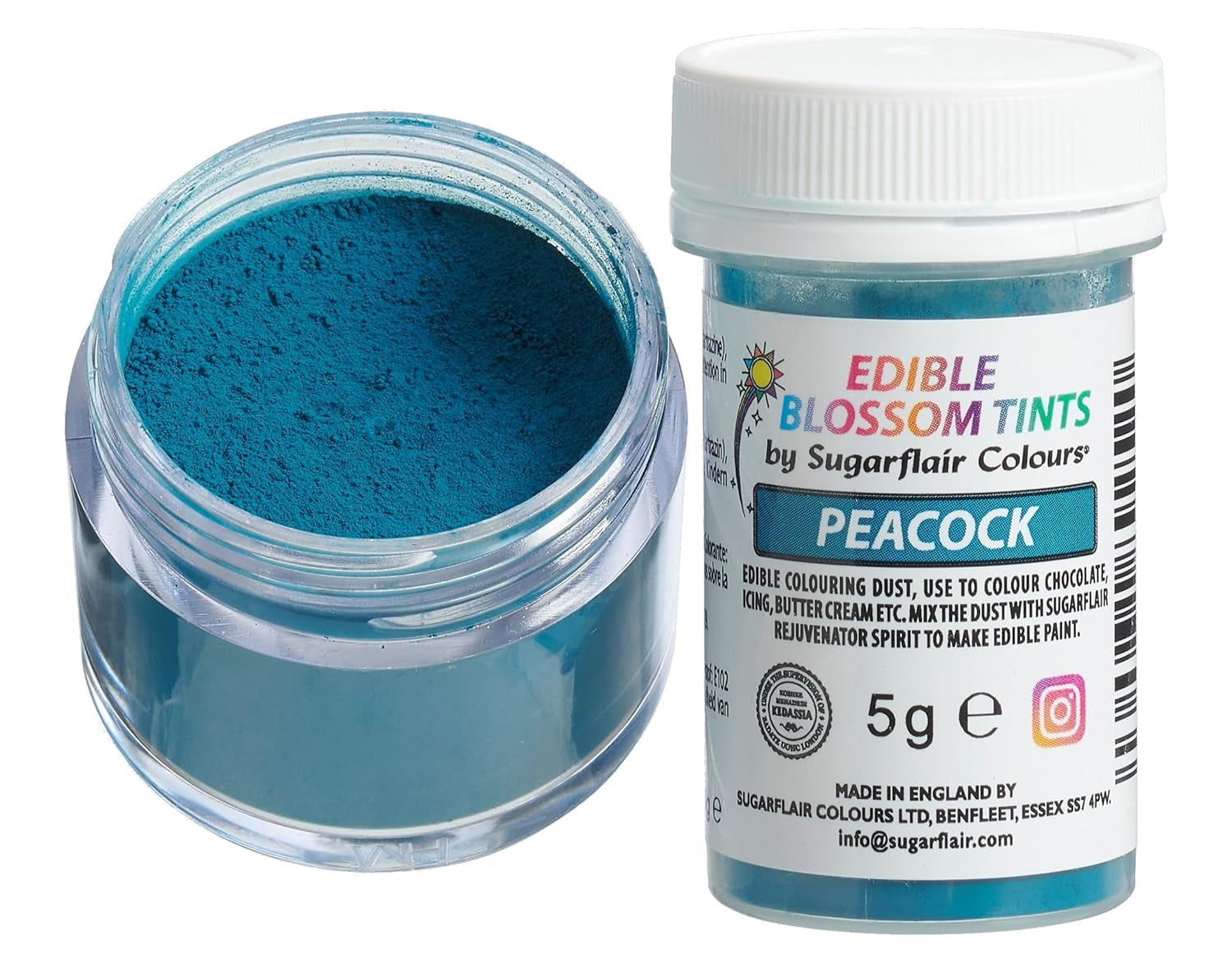 Sugarflair Blossom Tint Dust Peacock Colorant alimentaire en poudre – Colorant alimentaire en poudre pour décoration de gâteaux, pâte à sucre, fondant, glaçage, chocolat, crème au beurre, macarons et plus encore – 5 g
