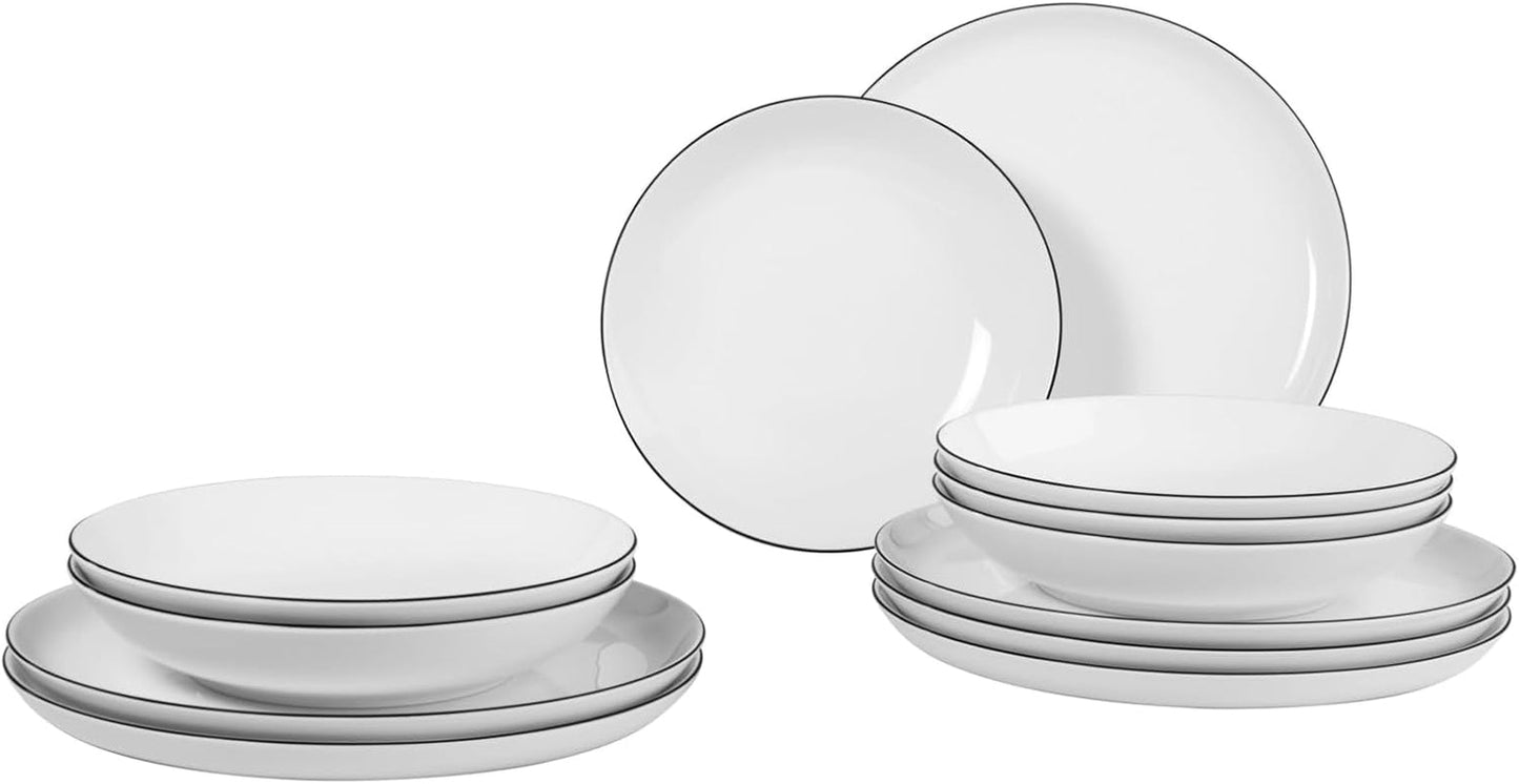Service de table Seltmann Weiden 001.737148 Lido - 6 assiettes plates + 6 assiettes de fond - 12 pièces - Black Line