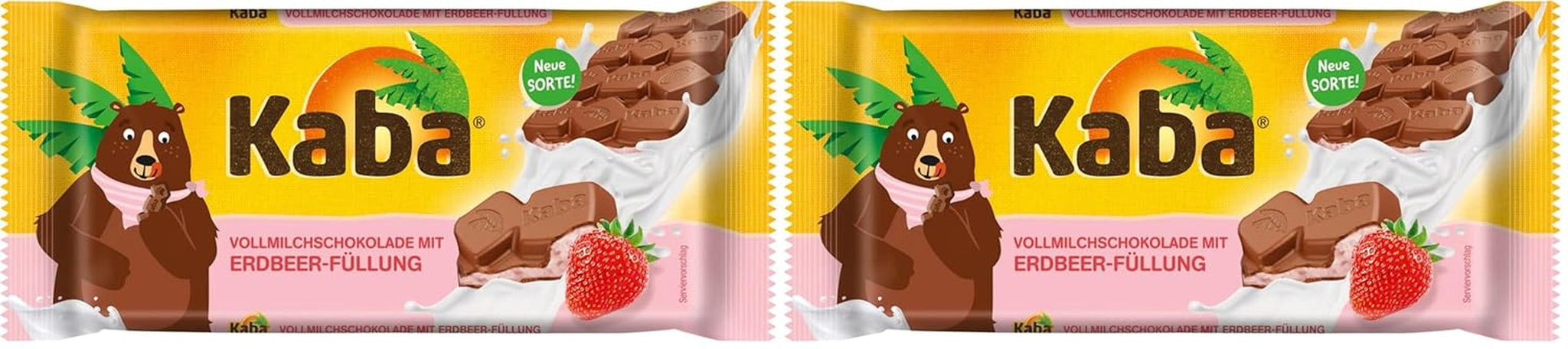 Kaba Chocolat au lait avec crème de fraise, barre de chocolat fourrée, barre de 90 g, chocolat fondant avec crème fruitée à la fraise et saveur originale Kaba (lot de 2)