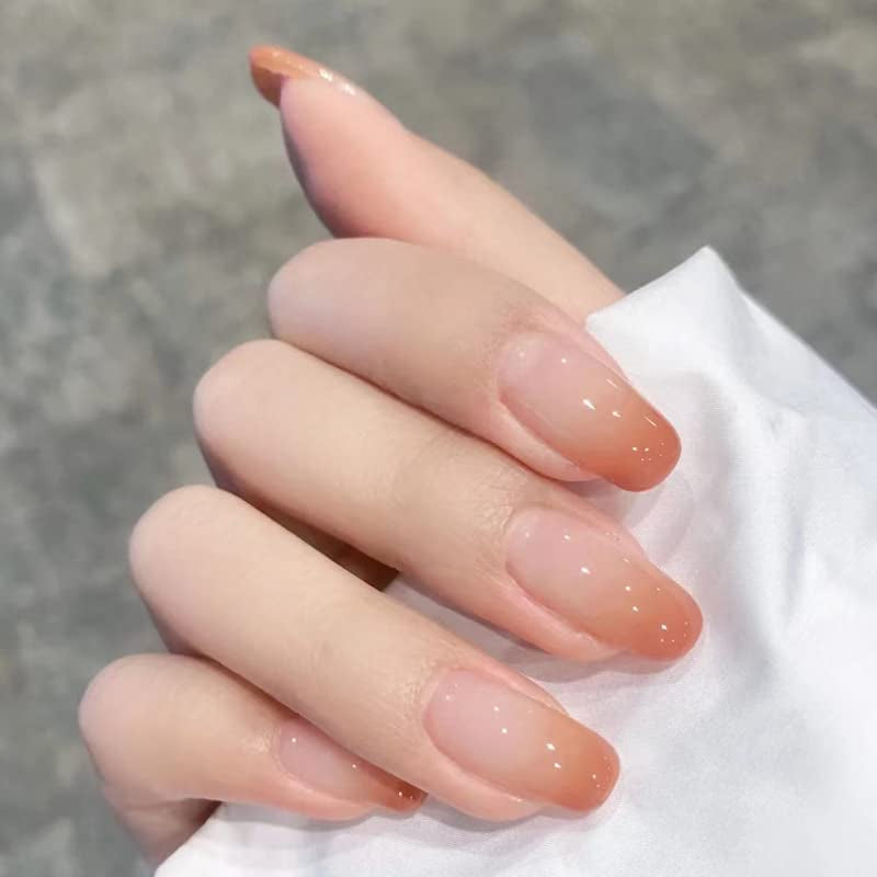 24 pièces French Press On Ongles Courts Cercueil Ongles Artificiels Rose Corail Ombre Ongles Adhésifs Ballerine Ongles Ensemble Acrylique Ongles Conseils Femmes Printemps Été Accessoires Ongles