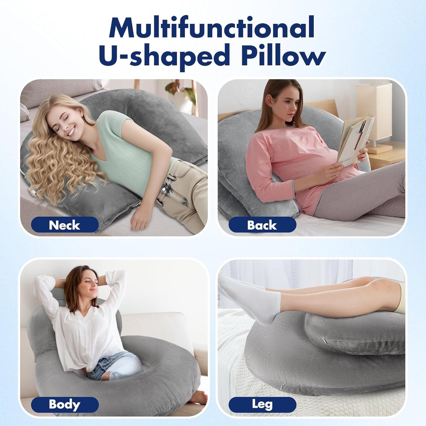 Oreiller de lecture, oreiller de dos en forme de U avec oreiller cervical, oreiller de jeu gris, oreiller pour lire, jouer, travailler, se reposer