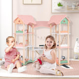 FANTASK Maison de poupée en bois, maison de poupée 7 pièces de 85 cm de hauteur avec 32 meubles et accessoires, maison de poupée avec échelle en corde, cadeau de maison de poupée pour filles de 3 ans (modèle 3) Naty Shop Dollhouses