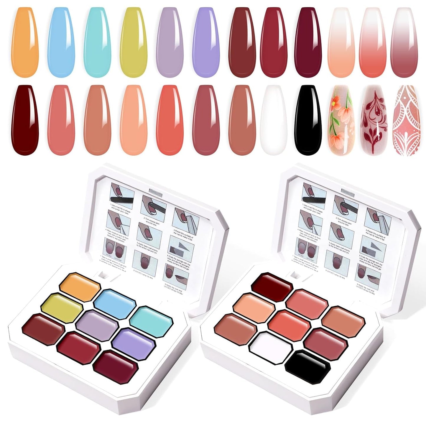 Gel de peinture dégradé, 12 couleurs de vernis à ongles gel ombré avec 100 éponges à ongles et 4 griffes en métal pour manucure française DIY Nail Art, Set I