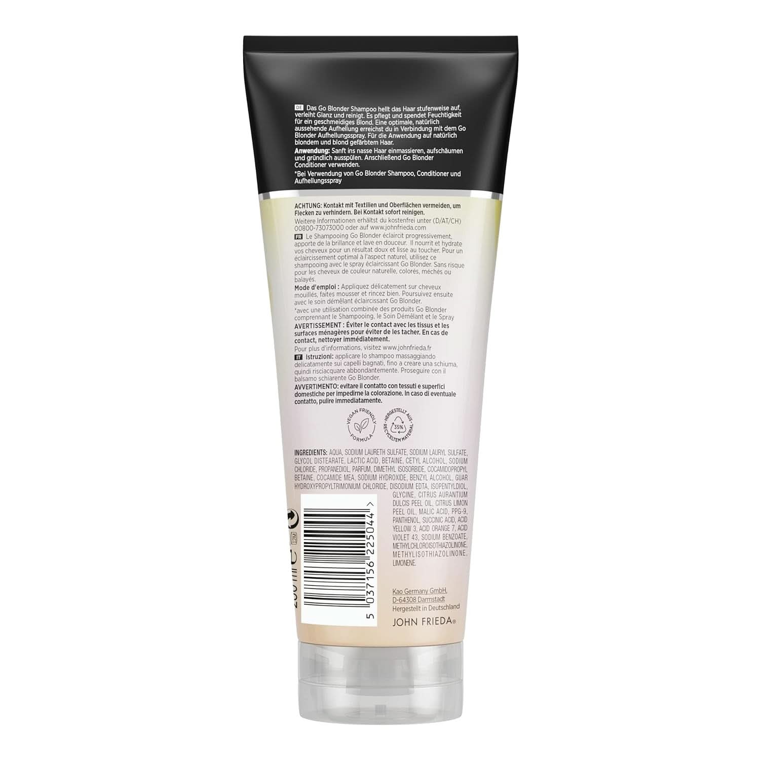 John Frieda Sheer Blonde Go Blonder Shampooing, 250 ml Douche et Bain Naty Shop
