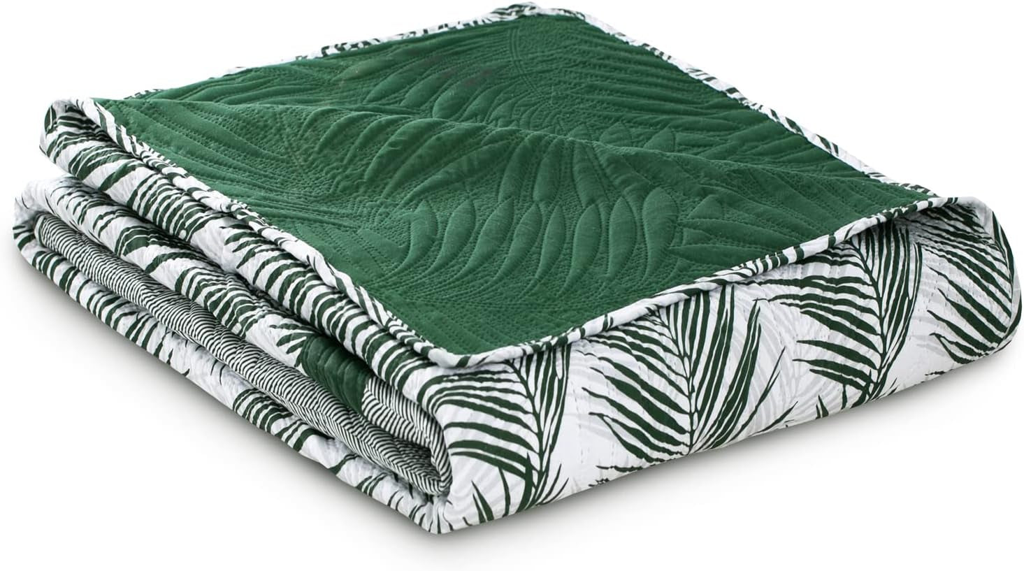 Ameliahome Couvre-lit Couvre-lit 170X210 Cm Double Face Facile d'entretien Couvre-lit Motif Plante Vert Blanc Tropical Bonaire Lits et Couvertures Besuche den AmeliaHome-Store