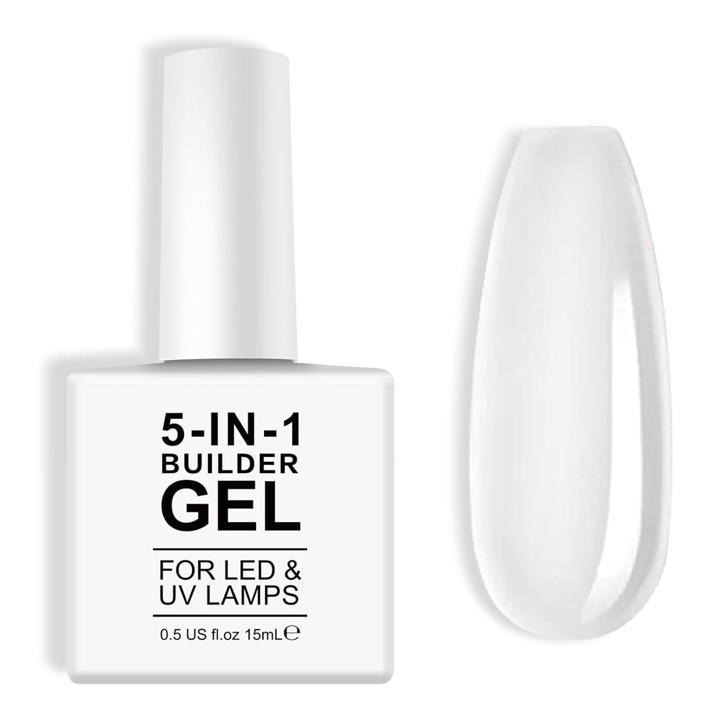 Builder Gel de construction 5 en 1 15 ml, gel de construction d'ongles, gel de construction d'ongles, vernis à ongles d'extension d'ongles UV/LED, extensions, nail art, autocollants, gel de construction d'ongles (blanc)
