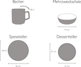 CreaTable, 22506, Série COSY DAY, Service de table 16 pièces pour 4 personnes, Service combiné en porcelaine, Passe au lave-vaisselle et au micro-ondes, Fabrication de qualité