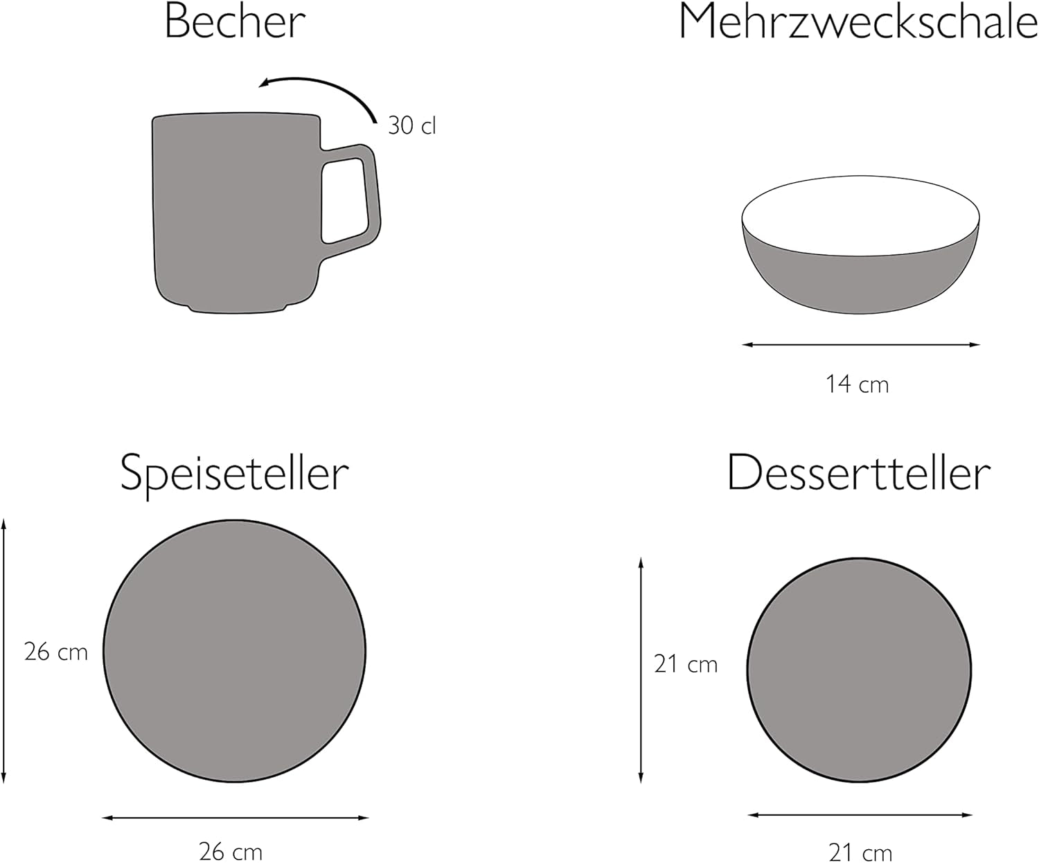 CreaTable, 22506, Série COSY DAY, Service de table 16 pièces pour 4 personnes, Service combiné en porcelaine, Passe au lave-vaisselle et au micro-ondes, Fabrication de qualité